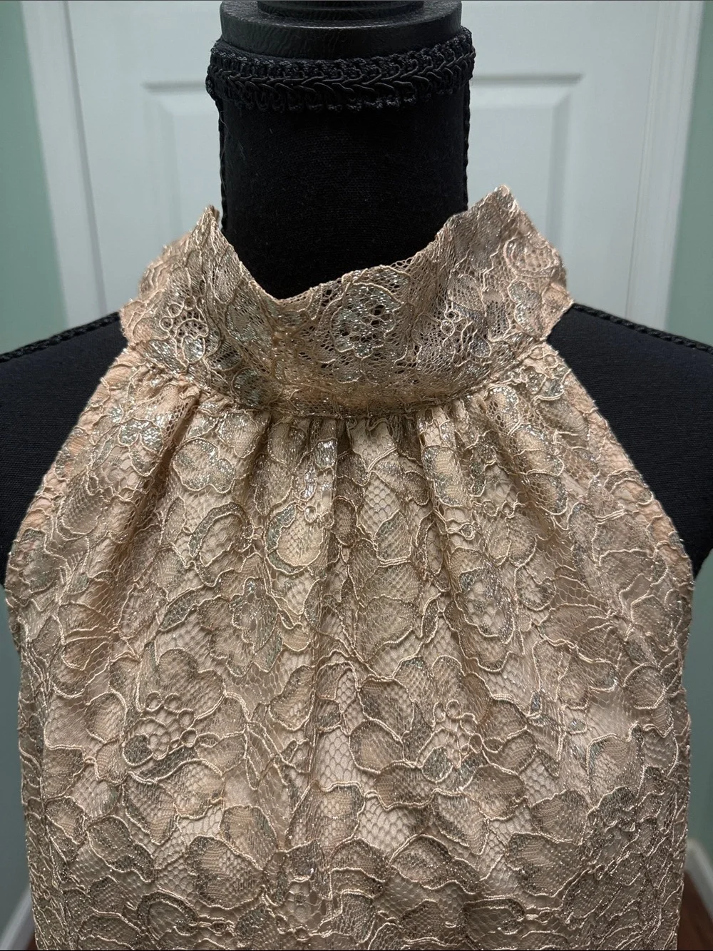 J. Crew Metallic Gold Lace Halter Shell